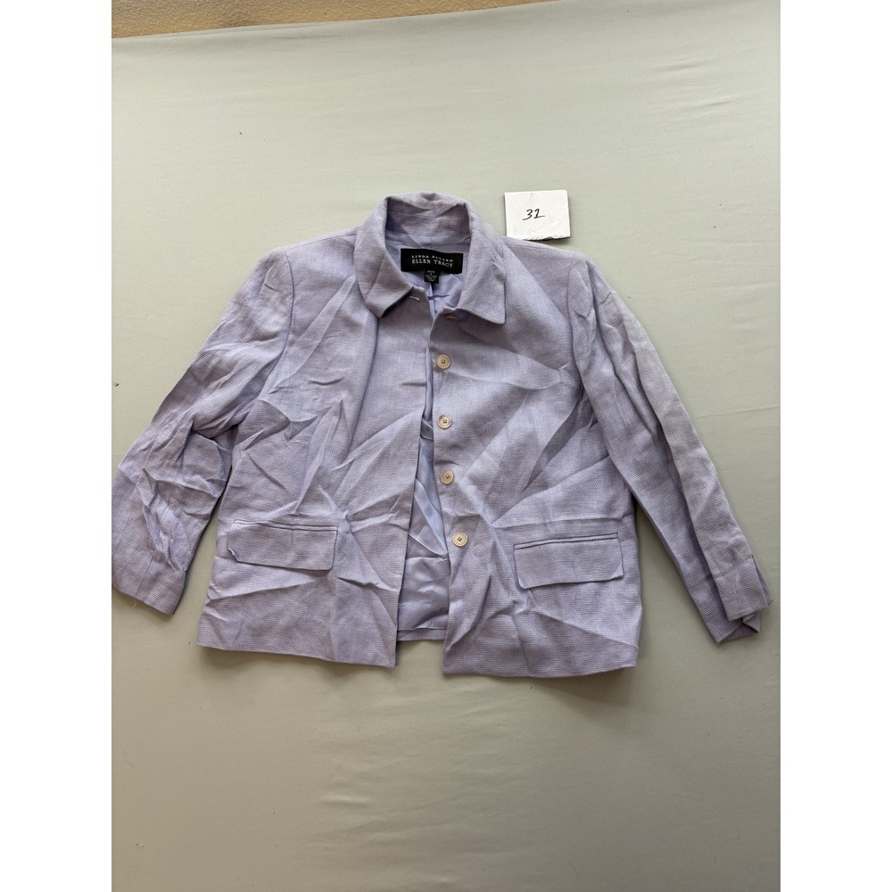 Linda Allard Ellen Tracy Womens Petite 6 Lavender Linen Blazer‎ Jacket Short